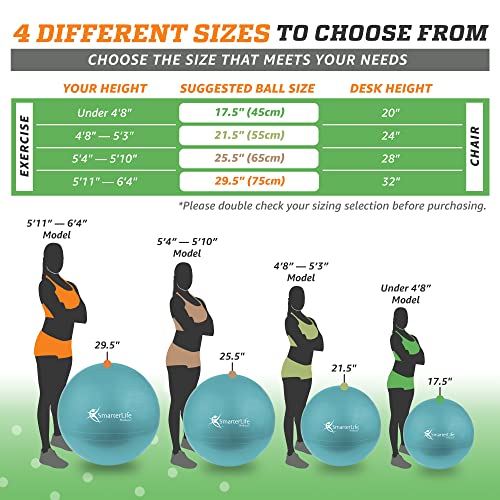 SmarterLife Exercise Ball, Yoga Ball for Gym, Balance, Stability, Pregnancy - color: Turquoise, size: 45 cm
