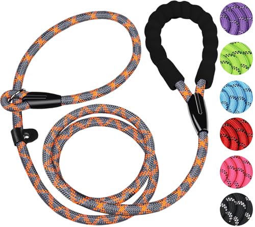 6 FT Heavy Duty Dog Leashes with Comfortable Padded Handle,Grey Orange - color: Grey Orange, size: 6 Feet x 1/2 Inch