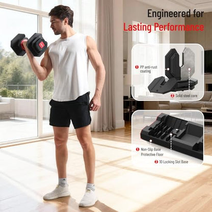 HXD-ERGO 15 in 1 Adjustable Dumbbell Weight, 1-Second Quick Change Weights, 55/110 LBS Free Weights with Anti-Slip Grip & Secure Lock, Space-Saving Home Gym Equipment for Men Women Full Body Workout - color: 55LBS, style: Single