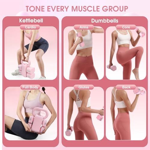 Adjustable 2-in-1 Convertible Kettlebell & Dumbbells - color: Pink