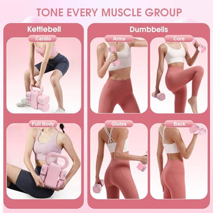 Adjustable 2-in-1 Convertible Kettlebell & Dumbbells - color: Pink