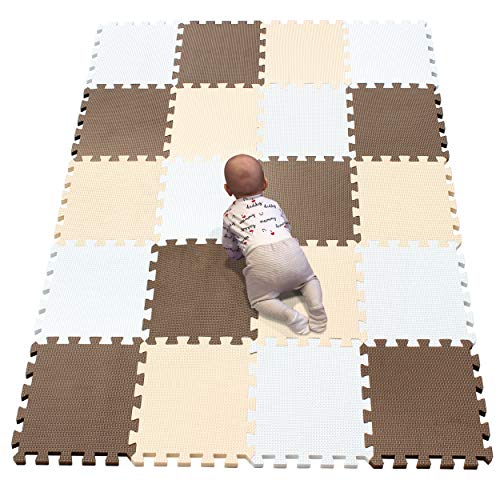 YIMINYUER® 20 Tiles (30cm×30cm×1cm Each Tile) Baby Soft Puzzle Play Mats, Kids Thick EVA Foam Floor, Toddlers & Children's Soft Interlocking Mat R01R06R10G301020 - color: White Brown Beige
