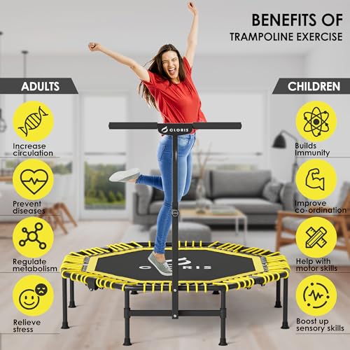 38in/48in Folding Trampoline - Max Load 220lbs / 450lbs Trampoline Rebounder Trampoline with Adjustable Foam Handle, with safty Padded Cover Best Gift