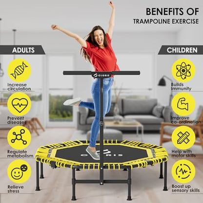 38in/48in Folding Trampoline - Max Load 220lbs / 450lbs Trampoline Rebounder Trampoline with Adjustable Foam Handle, with safty Padded Cover Best Gift