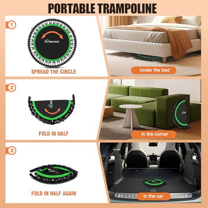 ANCHEER 40"/48" Foldable Mini Trampoline with Adjustable Handle for Adults - color: Deep Green, size: 48 inch