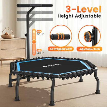 ANCHEER 50" Rebounder Trampoline for Adults- 2026 Foldable Mini Trampoline with Bar- Exercise Trampoline for Adults, Max Load 560lbs, for Indoor/Garden Workout