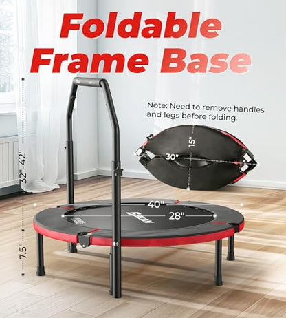 BCAN SP3 40/48" Exercise Rebounder Trampoline for Adults, Handlebar, Indoor - color: 40IN-U-Handle-Red