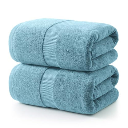 ecolook 2 Pack 100% Cotton Bath Towels, 28 x 55 Inches, Soft | Lightweight, Highly Absorbent & Quick Dry Body Towels for Bathroom, Shower, Gym & Daily Use, Blue - color: Blue