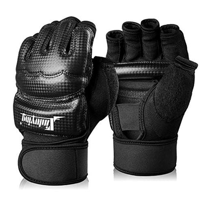 Punch Bag Boxing Martial Arts MMA Sparring Grappling Muay Thai Taekwondo Training PU Leather Wrist Wraps Gloves - color: Black, size: X-Small