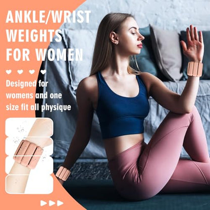 Wrist Weights, 2Pack Adjustable Wearable Wrist Ankle Weights for Women/Men, Silicone Wrist Bangles for Walking, Yoga, Pilates, and Gym, Arm & Leg Workout, 2lb - color: Flesh Pink
