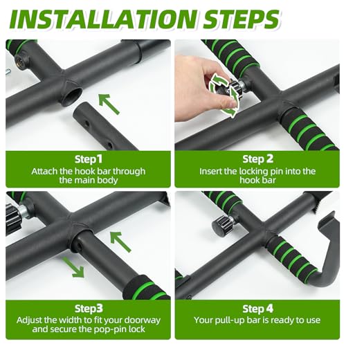 Upgrade Pull Up Bar for Doorway with Ergonomic Grip, Upto 440 Lbs Capacity No Screws Pullup Bar for Home Gym Indoor Exercise Strength Training, Authorized Under US Patent