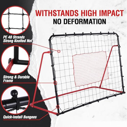 Soccer Rebounder Net, 10 Adjustable Angles 6x4FT Soccer Kickback Trainer for Passing, Ball Control & Volley Practice, Easy Setup Portable Football Training Net for Solo & Team Use