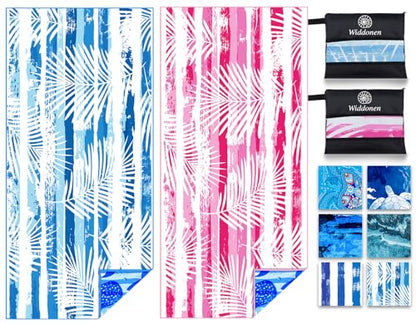Widdonen Microfiber Beach Towel,Compact 2 Pack-71x32 Inch with Bag Travel - color: 2 Pack Blue Peank Leaves Dream World