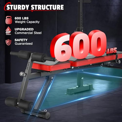 OPPSDECOR 600lbs 6 in 1 Weight Bench Set with Squat Rack Foldable Bench Press with Removable Foot Catch Adjustable Workout Bench for Home Gym