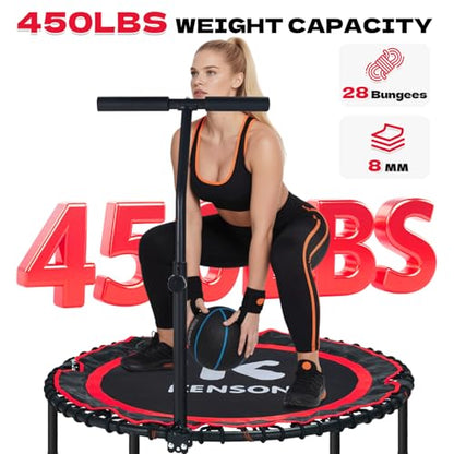 40/48" Foldable Rebounder Trampoline for Adults with Bungee, 450/550 LBS Quiet Indoor Mini Trampoline for Adults Fitness, Gym Workout, Home Exercise
