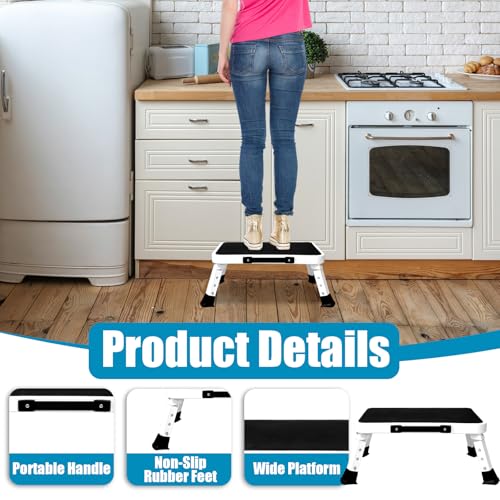 Metal Folding Step Stool for Adults, Heavy Duty Collapsible Step Stool with Non-Slip Platform, Folding Step Stools for Kitchen Home, 330 lbs Capacity