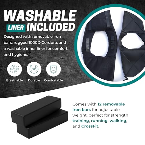 Adjustable Weighted Vest W/ Removable Iron Bars - 26lb Weight Vest For Men & Women W/Washable Liner & Cobra Style Buckle | 1000D Strength Training Workout Vests For Body Weight, Running, Walking & Crossfit Workout