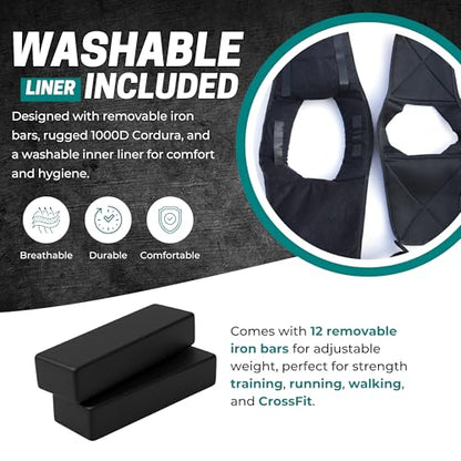 Adjustable Weighted Vest W/ Removable Iron Bars - 26lb Weight Vest For Men & Women W/Washable Liner & Cobra Style Buckle | 1000D Strength Training Workout Vests For Body Weight, Running, Walking & Crossfit Workout