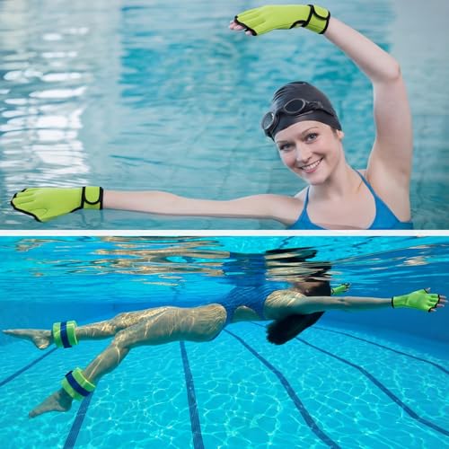 Water Aerobics Set Aquatic Exercise Set Include Water Foam Dumbbell Swim Aquatic Cuffs Ankle Arm Swimming Glove Pool Resistance Weights Pool Fitness Equipment for Training - color: Green