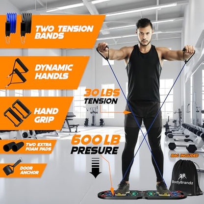 Push Up Board – Pushup Board Exercise Equipment with Resistance Bands, Pushup Handles – Fitness Equipment for Strength Training, Full-Body Workout – Foldable Push Up Board for Home, Gym