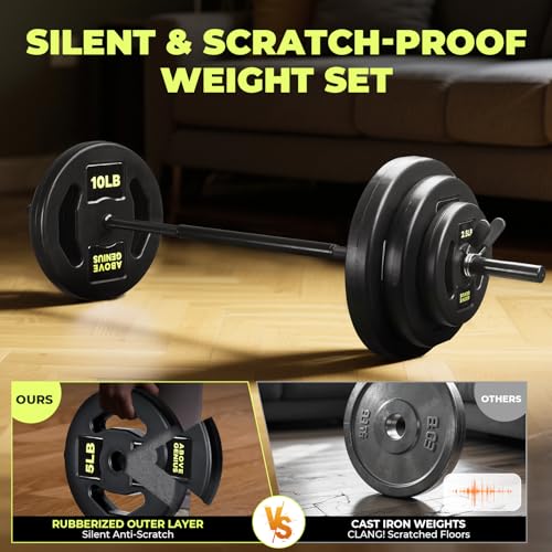 Barbell Weight Set, 45 LB Adjustable Free Weights Bar Set for Home Gym Strength Training, Full Body Workout, Muscle Building, Home Fitness Weight Lifting Equipment