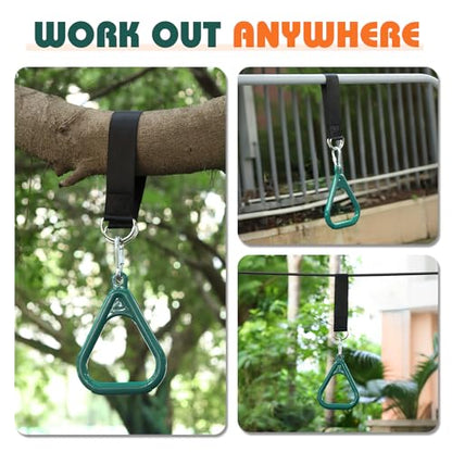 LadyRosian Trapeze Bar Swing Monkey Bars Hanging Ninja Rings Warrior Slackline Obstacle Course Kits for Kid Playground Equipment Accessories (Green)