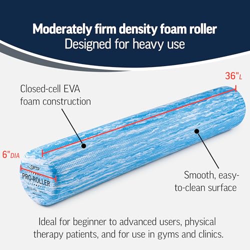OPTP PRO-ROLLER Standard Density Foam Roller - Durable Roller for Back Massage, Deep Tissue Foam Roller Exercises, Stretching, Fitness, Yoga and Pilates - 36 Inches by 6 Inches, Blue