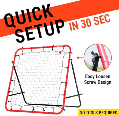 Soccer Rebounder, Kickback Rebound Net 3.3X3.3FT - Football Training Gifts, Aids & Equipment for Kids, Teens & All Ages, Portable, 6 Adjustable Angles