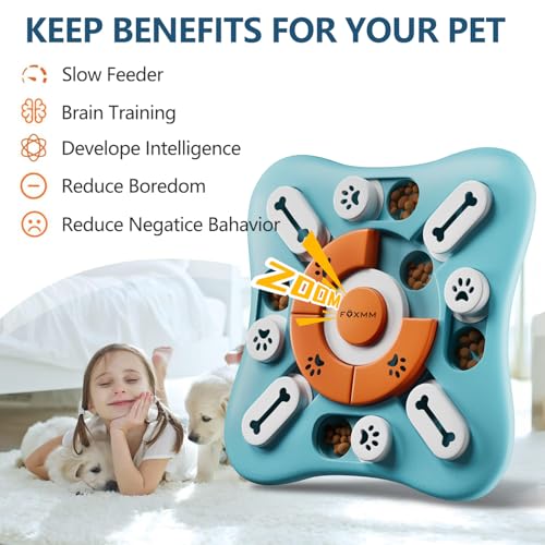 FOXMM Interactive Dog Puzzle Toy - Treat Dispensing Dog Enrichment Toys to Keep Them Busy, Squeaky Cognitive Training & Mental Stimulation, Fun Slow Feeder, Ideal Gifts for Dogs, Puppies, Cats