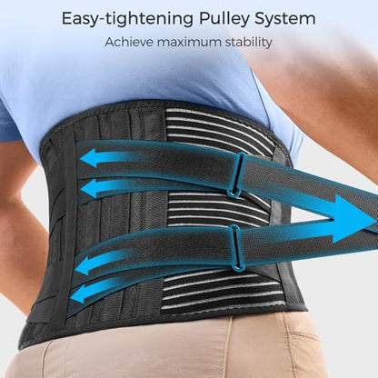 FREETOO Back Braces for Lower Back Pain Relief with 6 Stays, Breathable Back Support Belt for Men/Women for work , Anti-skid lumbar support belt with 16-hole Mesh for sciatica(L)
