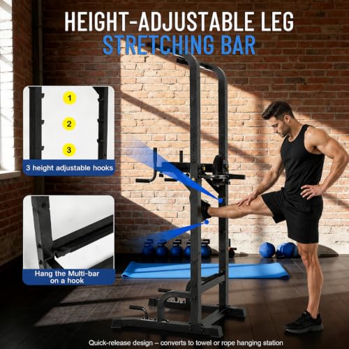BARWING Pull Up Bar Station, Power Tower, Dip Station with 3D Backrest, Multi-Function Strength Training Stand Rack, Adjustable Height Dip Bar for Home Gym Workout Stand Fitness Exercise Equipment