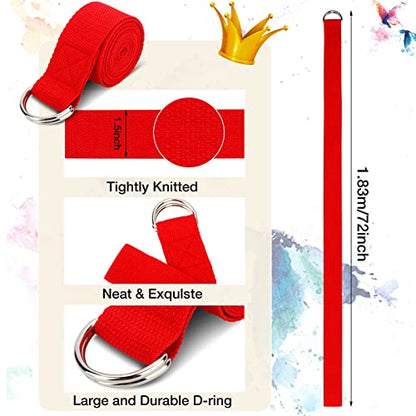 Yoga Strap for Stretching Bulk 6ft Exercise Stretch Band with Metal D Ring Adjustable Pilates Non Elastic Yoga Belt for Women Men Physical Fitness Gym Workout Dance