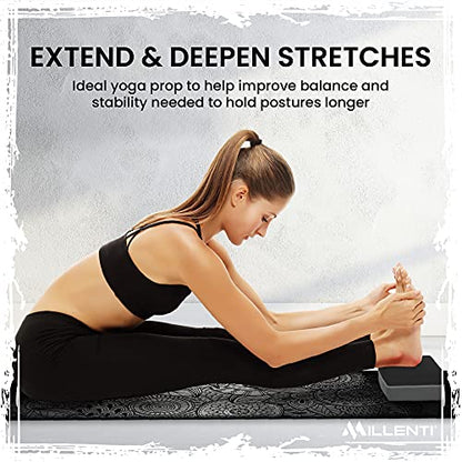 Gray Black Yoga Block Yoga Brick - Sold as Single EVA Foam Block, Bevelled Edge, Non-Slip, Latex-Free Block with a Workout Chart 9x6x4”