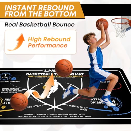 Basketball Training Mat & Equipment - Silent Neoprene Agility Footwork Trainer for Kids Youth - Non-Slip Dribble Training System for Home Practice - Improve Ball Handling, Speed & Control