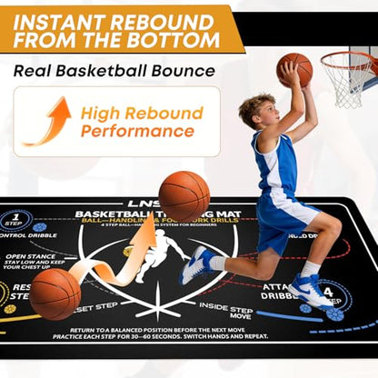 Basketball Training Mat & Equipment - Silent Neoprene Agility Footwork Trainer for Kids Youth - Non-Slip Dribble Training System for Home Practice - Improve Ball Handling, Speed & Control
