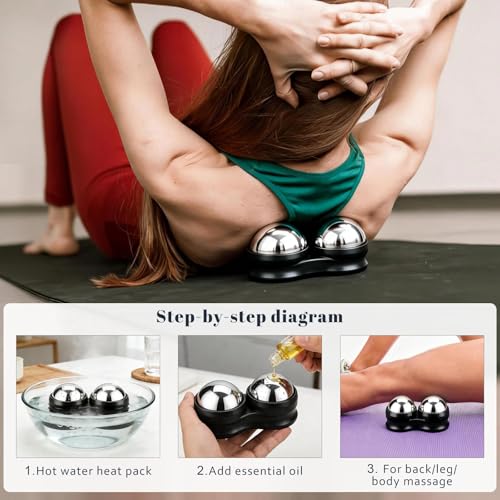 ideayard Stainless Steel Massage Roller Double Ball - Ice Therapy Muscle Pain Relief, Sore Muscles, and Tension Relief Cold & Hot Therapy Back, Shoulder, Leg, Calf Muscle Fascia Release Tool - color: Black