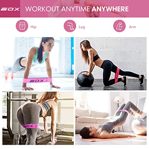 EOX Exercise Resistance Fabric Loop Bands, Non-Slip Resistance Workout Bands for Legs & Butt and Glutes, 5 Resistance Levels Hip Training Bands (Pink)