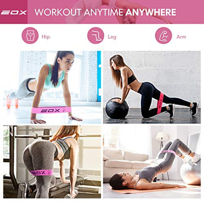 EOX Exercise Resistance Fabric Loop Bands, Non-Slip Resistance Workout Bands for Legs & Butt and Glutes, 5 Resistance Levels Hip Training Bands (Pink)