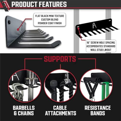 IRON AMERICAN) Gym Storage Hanger/Heavy Duty Multi-Purpose Gym Rack for Lifting Belts, Chains, Exercise Bands, Jump Ropes (mounting hardware included) - style: OMEGA GYM RACK (18 INCH / 9 PRONG)