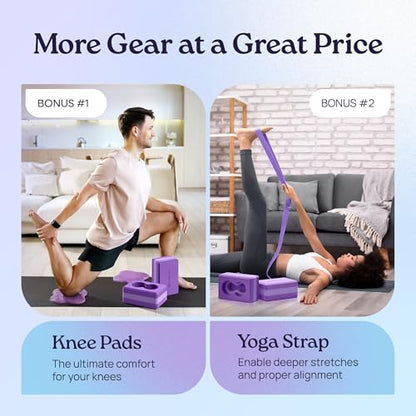 Deep-Zen® Yoga Blocks Wrist Support; Yoga Blocks 2 Pack with Knee Pads and Strap to Put Less Weight on Wrists; Durable, Versatile Yoga Brick Exercise Block Set, Blocks Yoga - color: Purple