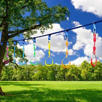 7-Pack Colorful Ninja Rings - Gymnastic Ring, Swing Bar Ring, Monkey Rings for Backyard Ninja Warrior Obstacle Slackline Kits - color: 7 Pack Ninja Acc