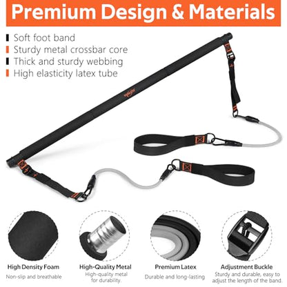 Pilates Bar Kit with Resistance Bands, Workout Equipment for Legs, Hip, Abs - size: 30,40LB