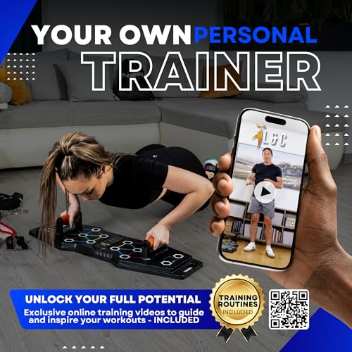 Push Up Board for Full Body Workout at Home - Portable, Joint Friendly, Fun & Motivating Home Workout Equipment with QR Code Guided Workouts - Ideal for Men, Women, Teens - L&C Exercise Essentials