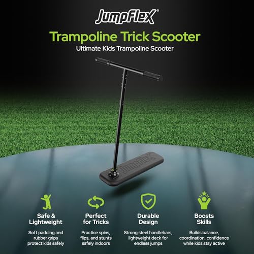 JumpFlex Trampoline Trick Scooter with Non-Slip HandleBar Grips, Black - Safe & Lightweight Foam Base Accessory for Outdoor Trampolines