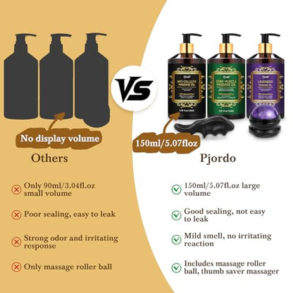 3 Pack Massage Oil for Massage Therapy, Lavender Oil for Relaxation, Sore Muscle Arnica Oil & Cellulite Massage Oil, with Massage Roller Ball & Thumb Saver Tool, Massage Kit for Him Her
