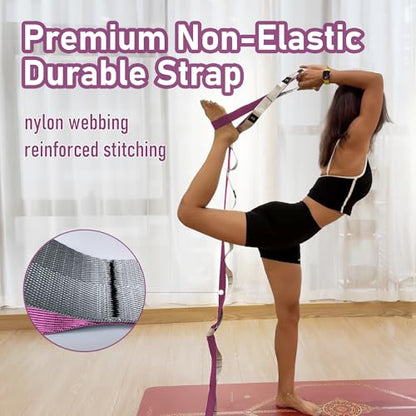 Stretch Bands for Exercise, Non Elastic Yoga Stretching Strap with Loops, 3.8cm x 2.45m, Stretching Bands for Physical Therapy, Yoga, Pilates, Dance, Gymnastics Exercise