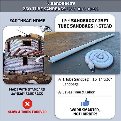 Sandbaggy 25 Ft Empty Tube Sandbags with UV Protection, Helps Build Earthbag Homes Faster, Protects Homes & Businesses from Flooding, Military Grade, Similar to SuperAdobe Bags - size: 1 Count (Pack of 1)