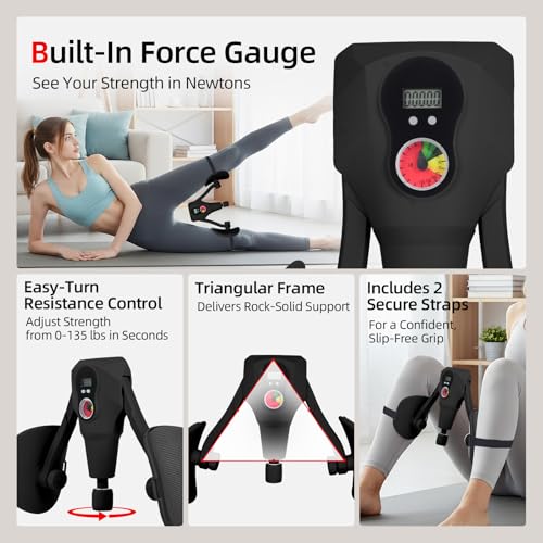 Abahub Inner Thigh Trainer with Display Counter, 0-132 LBF Adjustable Resistance Pelvic Floor Muscle Exerciser, Home Gym Kegel Trainer Includes Bands, Arm Workout Handles & Wireless Jump Rope - color: Black
