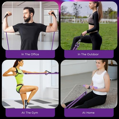 Upgrade Pedal Resistance Band, 4-Tube Elastic Sit Up Pull Rope for Men and Women,Pedal Puller for Strength Training,Foot Resistance Rope for Physical Therapy with 5Pcs Exercise Bands - color: Purple