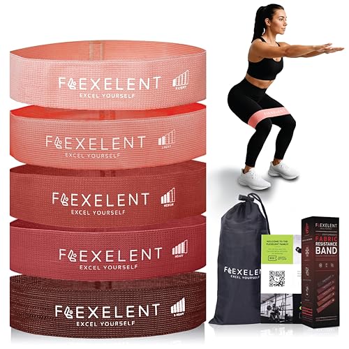Fabric Resistance Bands for Working Out – 5 Strength Levels from Extra Light to Extra Heavy – Thick Workout Bands for Legs, Glutes, HIPS, Stretching, Strength Training with Storage Bag - color: Short Red Set